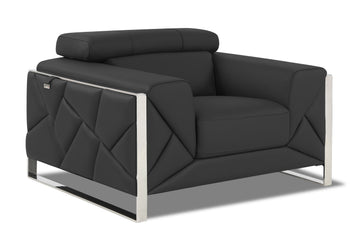 Top Grain Italian Leather Chair Dark Gray Foam Leather
