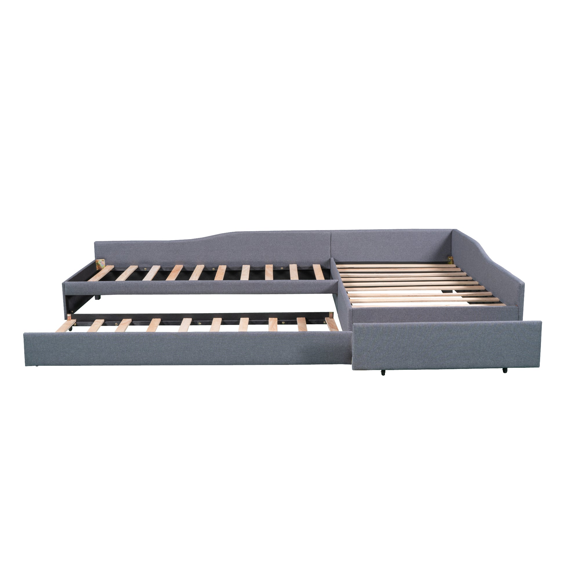 Upholstered Double Twin Size Daybed With Trundle And Drawer, Gray Twin Gray Plywood