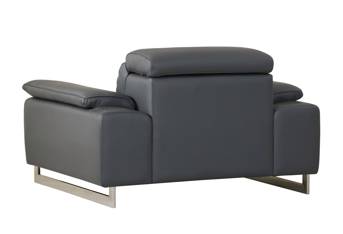 Top Grain Italian Leather Chair Dark Gray Foam Leather