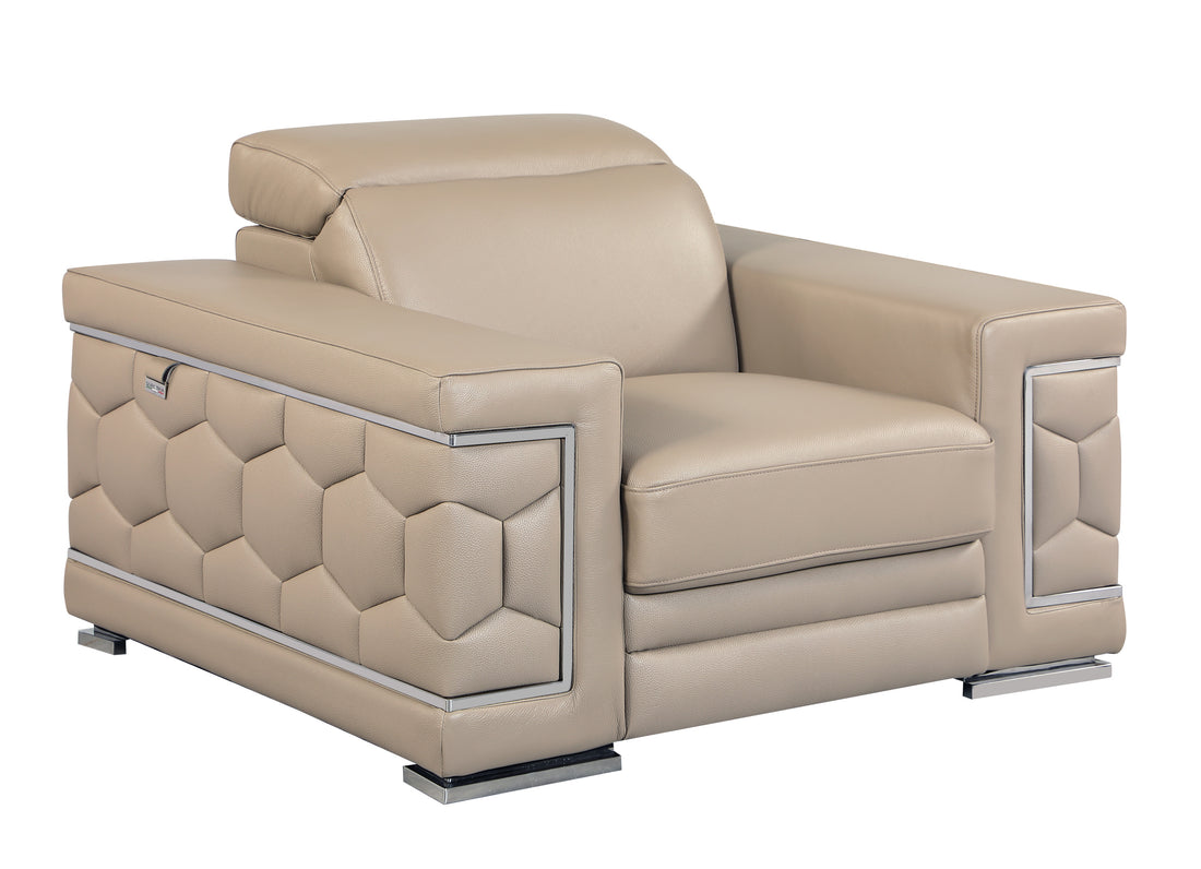 Top Grain Italian Leather Chair Beige Foam Leather
