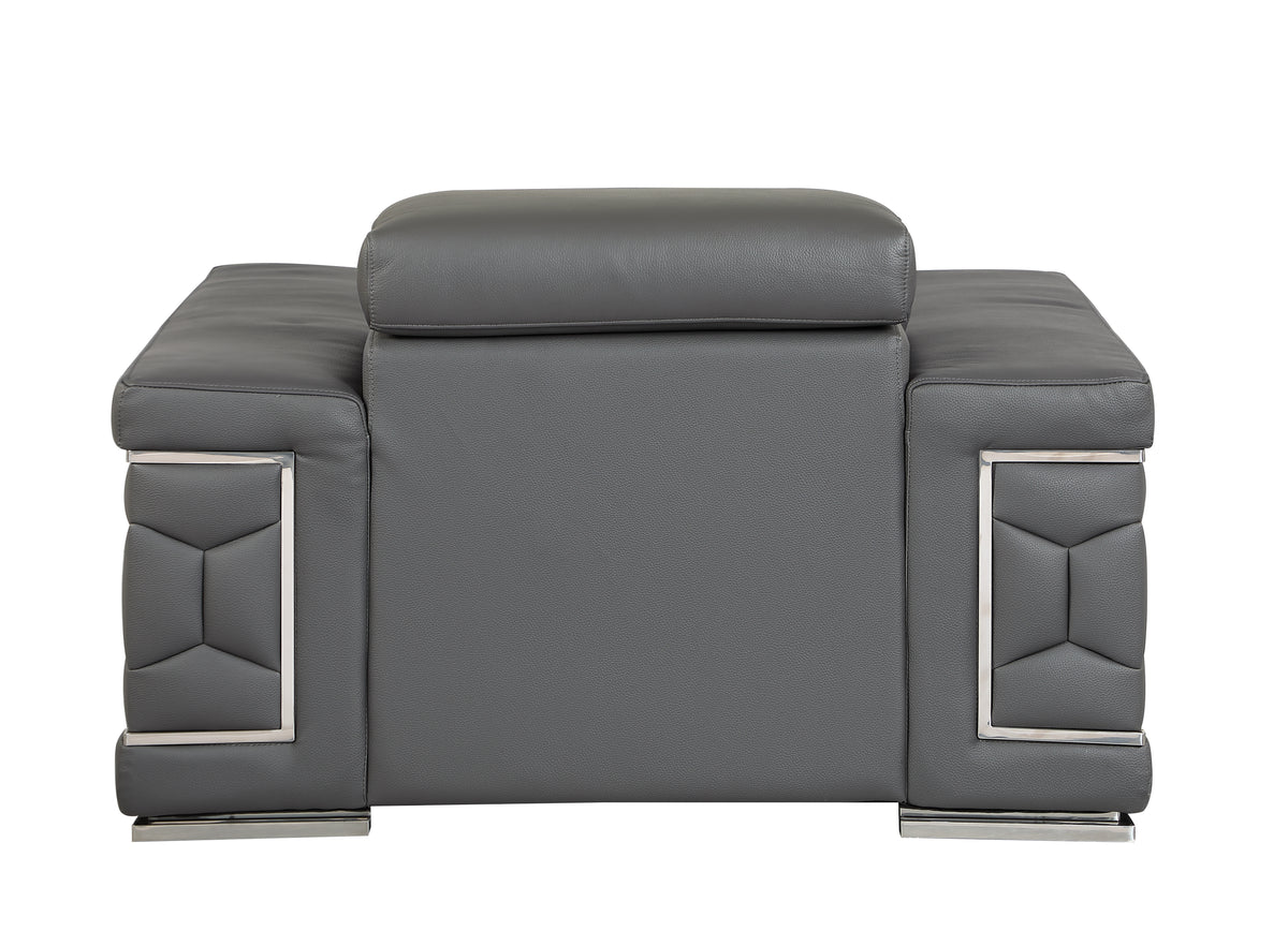Top Grain Italian Leather Chair Dark Gray Foam Leather