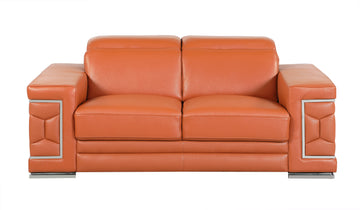 Top Grain Italian Leather Loveseat Camel Foam Leather