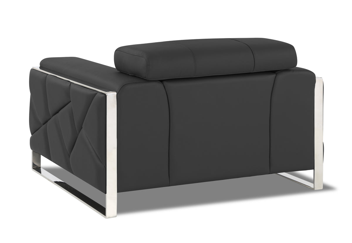 Top Grain Italian Leather Chair Dark Gray Foam Leather