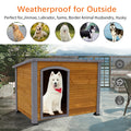 Dog House Outdoor & Indoor Wooden Dog Kennel For Winter With Raised Feet Weatherproof For Large Dogs Natural Solid Wood