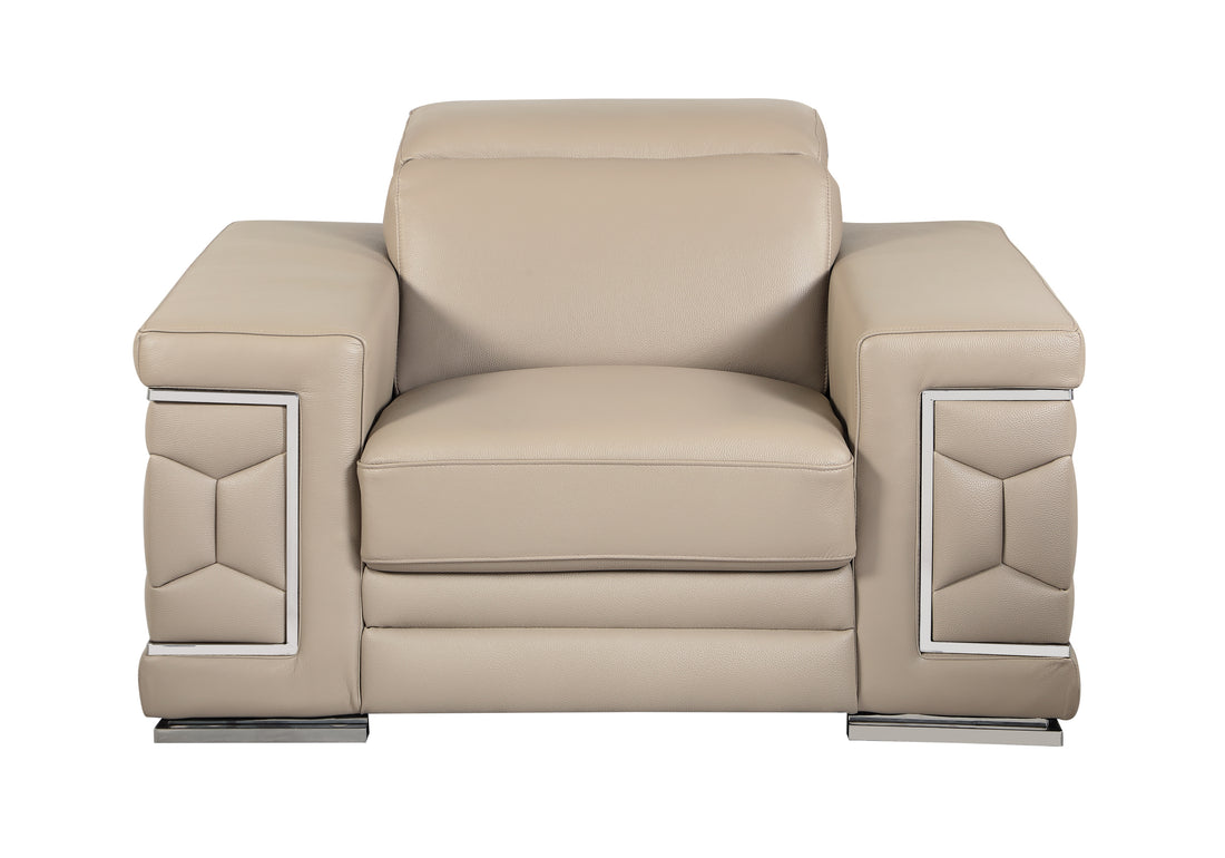 Top Grain Italian Leather Chair Beige Foam Leather