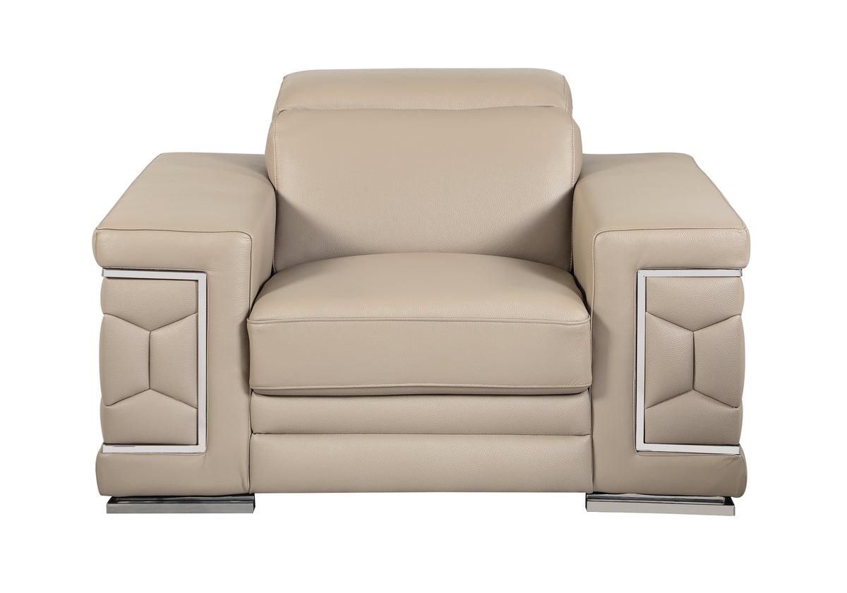 Top Grain Italian Leather Chair Beige Foam Leather