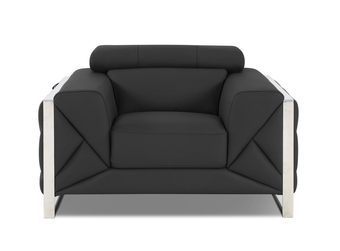 Top Grain Italian Leather Chair Dark Gray Foam Leather