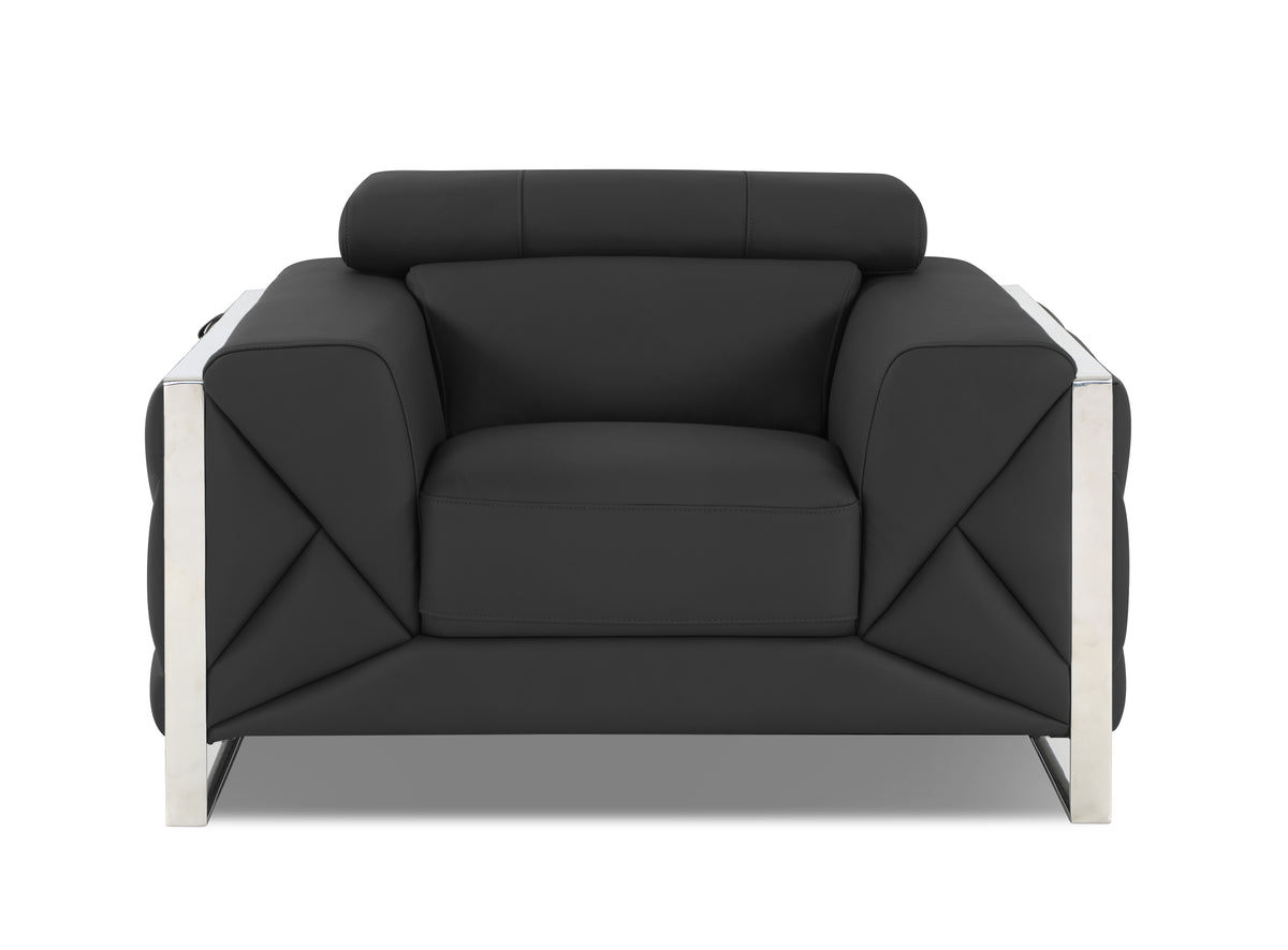 Top Grain Italian Leather Chair Dark Gray Foam Leather