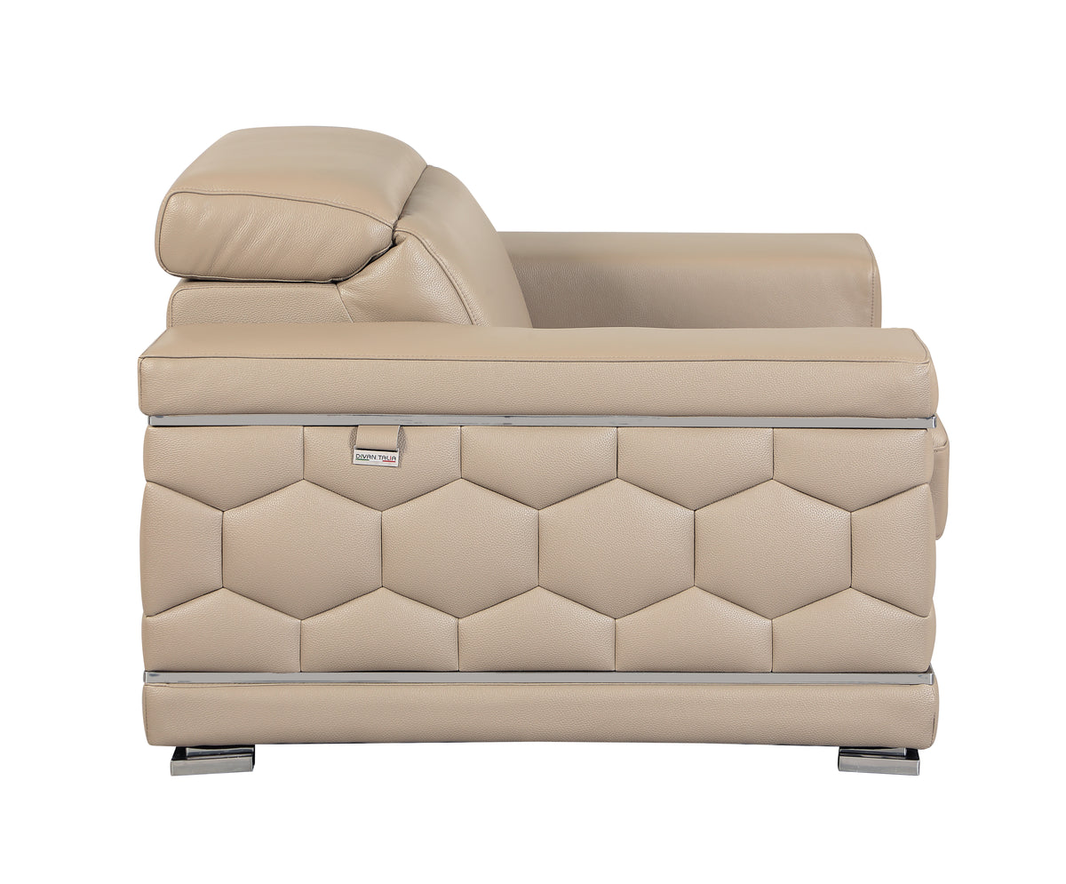 Top Grain Italian Leather Loveseat Beige Foam Leather
