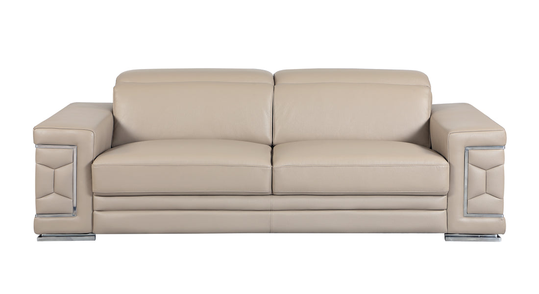 Top Grain Italian Leather Sofa Beige Foam Leather