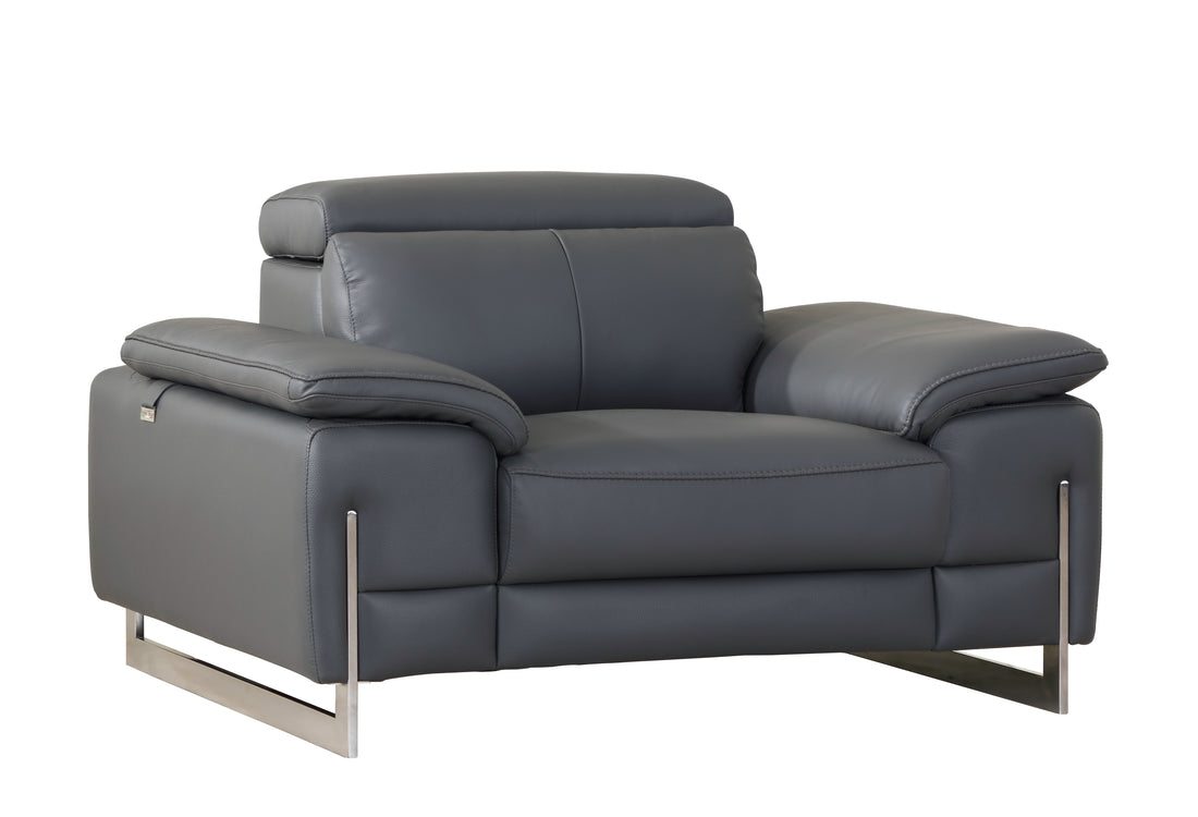 Top Grain Italian Leather Chair Dark Gray Foam Leather