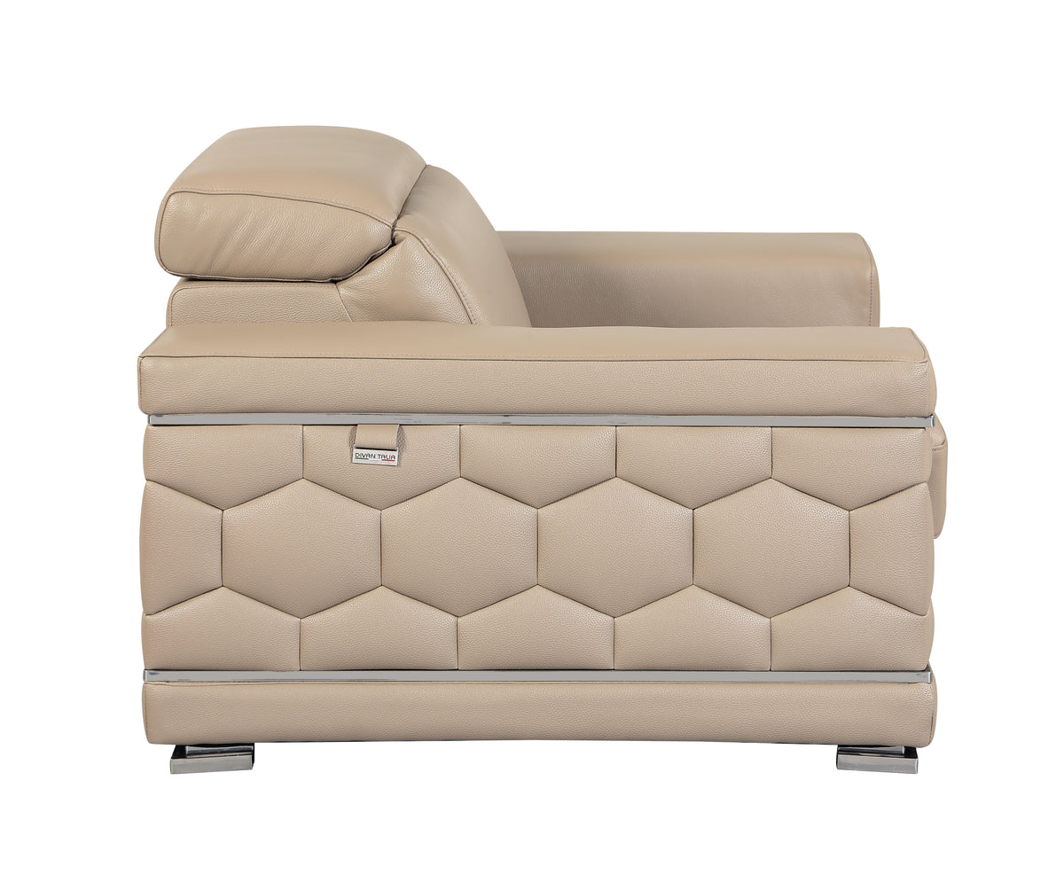 Top Grain Italian Leather Chair Beige Foam Leather