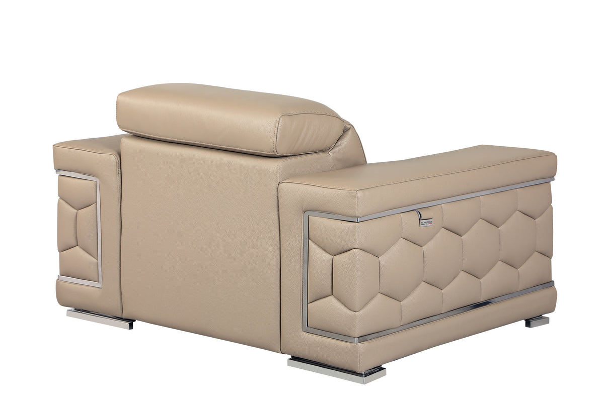 Top Grain Italian Leather Chair Beige Foam Leather