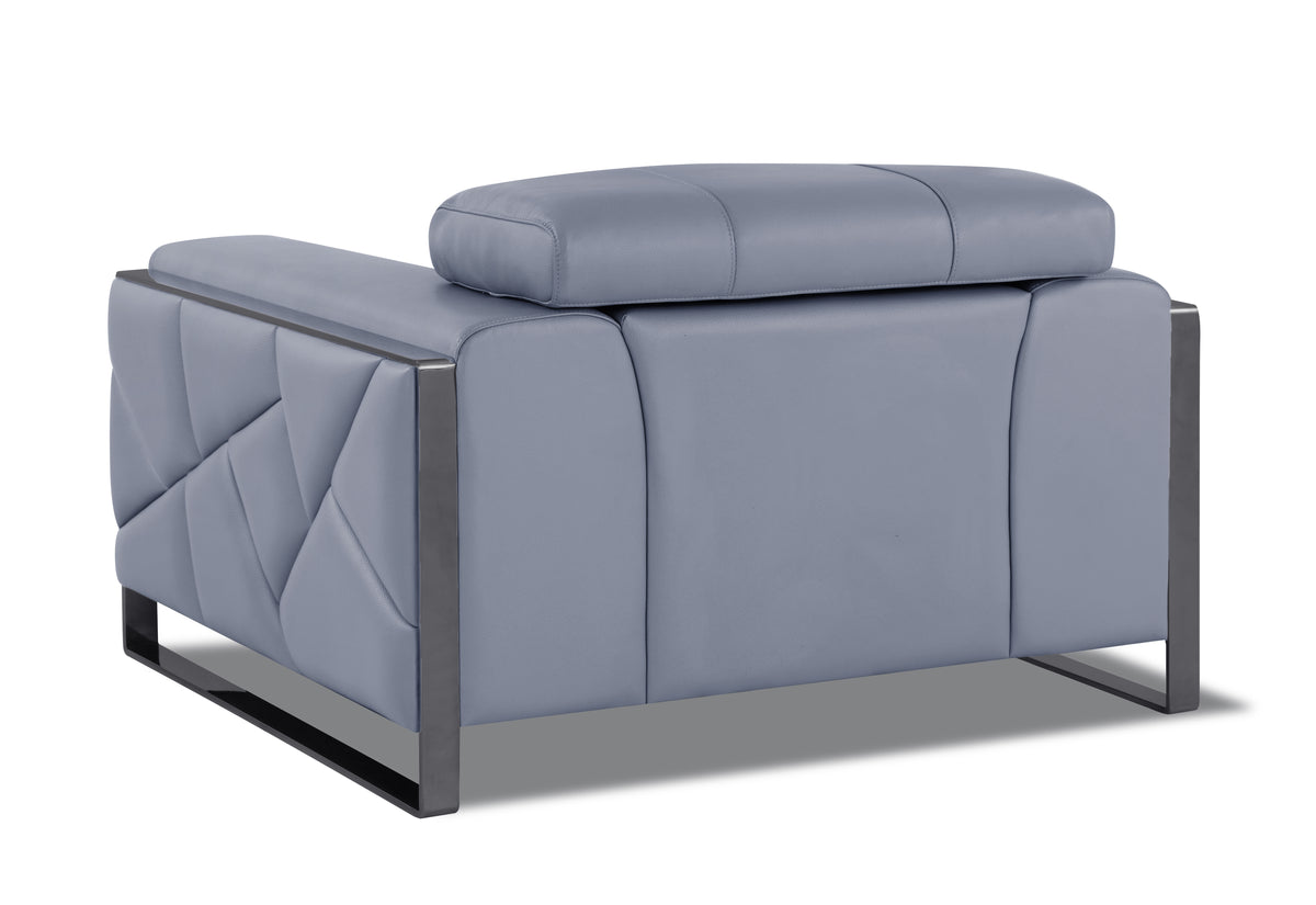 Top Grain Italian Leather Chair Light Blue Foam Leather