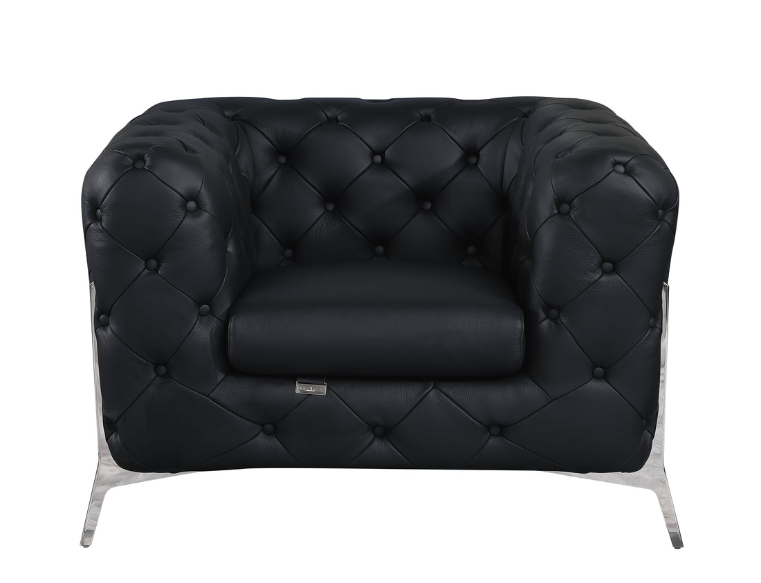 Top Grain 100% Italian Leather Chair Black Foam Leather