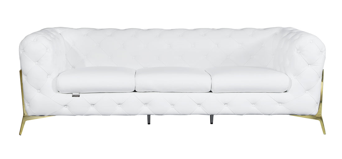 Transitional Top Grain 100% Italian Leather Upholstered Sofa White Foam Leather