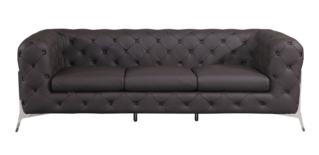 Transitional Top Grain 100% Italian Leather Upholstered Sofa Brown Foam Leather