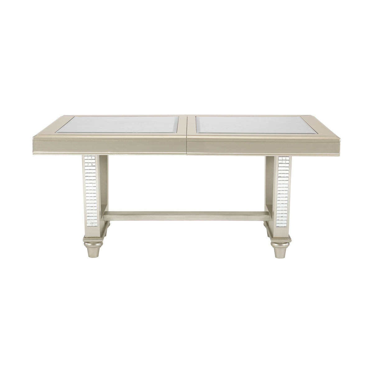 Glamorous Style Dining 7Pc Set Champagne Finish Table W Leaf Glass Insert Top Upholstered Tufted 6X Side Chairs Traditional Dining Room Furniture Champagne Seats 6 Dining Room Extendable Glam,Modern Rectangular Dining Table With Chair Solid Wood