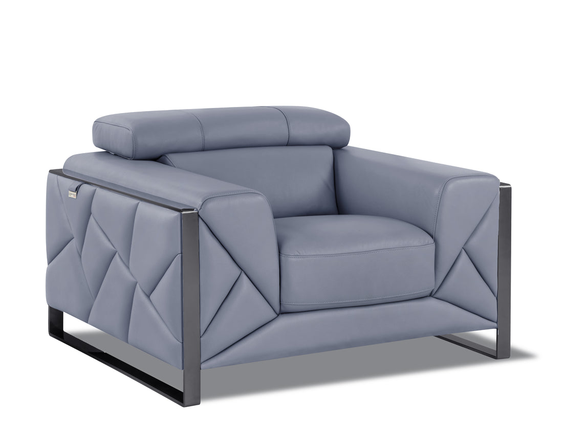 Top Grain Italian Leather Chair Light Blue Foam Leather