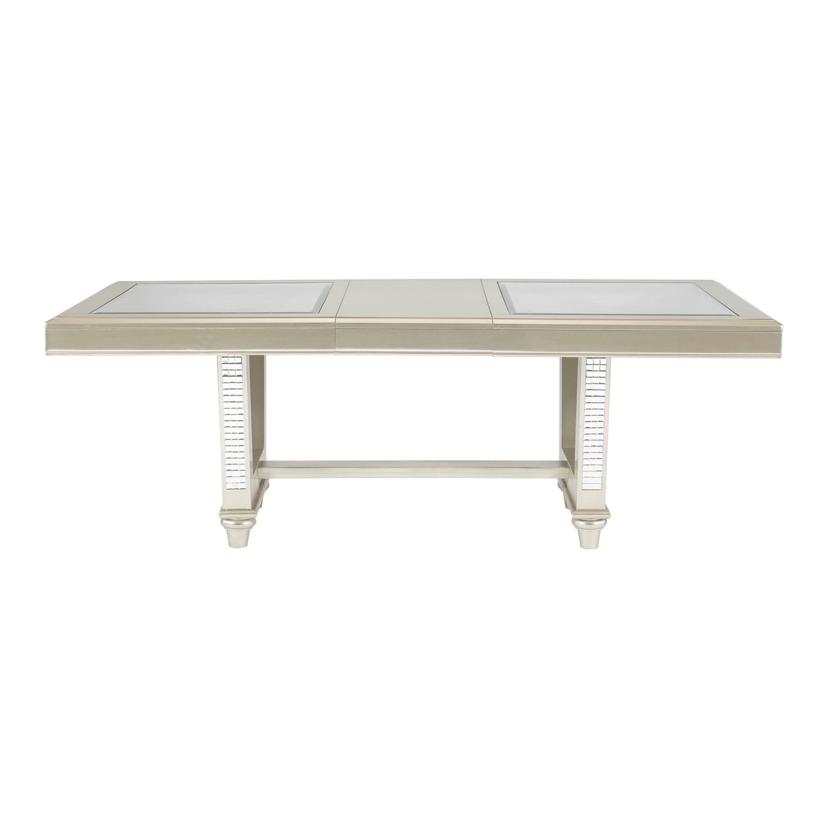 Glamorous Style Dining 7Pc Set Champagne Finish Table W Leaf Glass Insert Top Upholstered Tufted 6X Side Chairs Traditional Dining Room Furniture Champagne Seats 6 Dining Room Extendable Glam,Modern Rectangular Dining Table With Chair Solid Wood