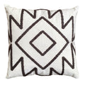 17 X 17 Inch 2 Piece Square Cotton Accent Throw Pillow Set With Modern Geometric Aztec Design Embroidery, White, Gray White Cotton