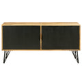 Tv Entertainment Unit With 2 Doors And Wooden Frame, Oak Brown And Black Brown Solid Wood
