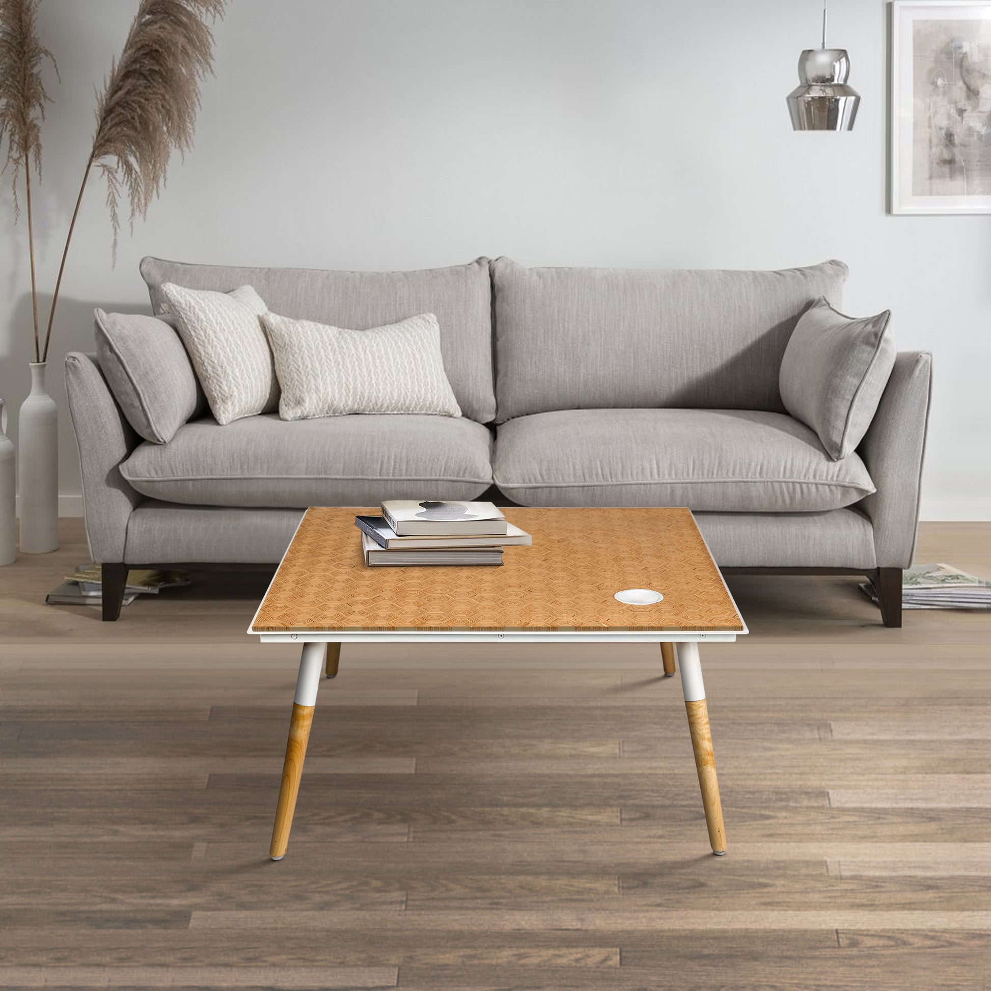 Paige 31 Inch Illusion Rectangular Wooden Coffee Table, Wood Brown, White Brown Solid Wood