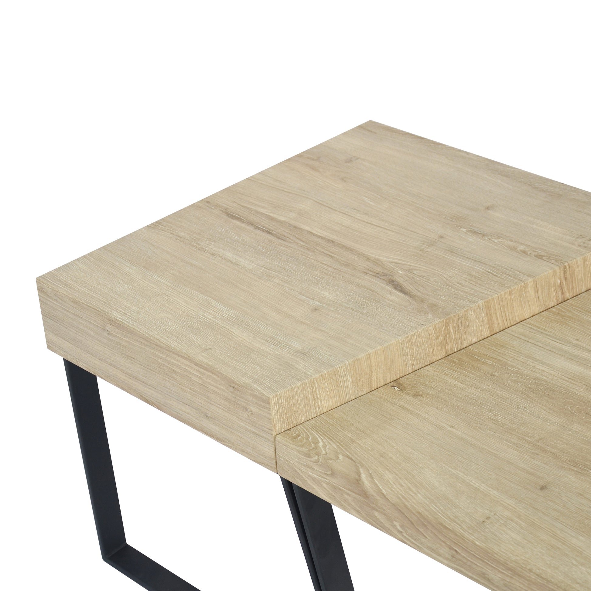 Rectangular Wooden Coffee Table With Metal Frame, Oak Brown And Black Brown Solid Wood