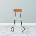 32 Inch Modern Bar Stool, Genuine Leather Seat, Metal Frame, Button Tufted, Tan Brown, Black Brown Iron