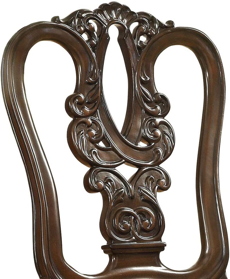 Traditional Intricate Back Design Set Of 2 Side Chairs Brown Cherry Solid Wood Chair Paddedseat Kitchen Dining Room Furniture Dark Brown Brown Dining Room Luxury,Traditional Dining Chairs Rubberwood Solid Wood