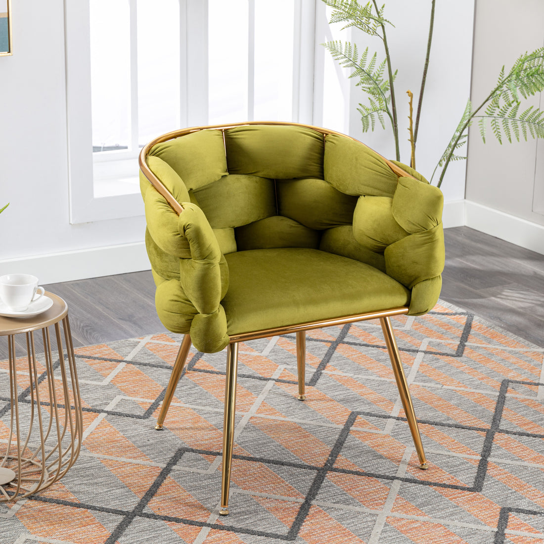 Luxury Modern Simple Leisure Velvet Single Sofa Chair Bedroom Lazy Person Household Dresser Stool Manicure Table Back Chair Olive Green Olive Green Velvet
