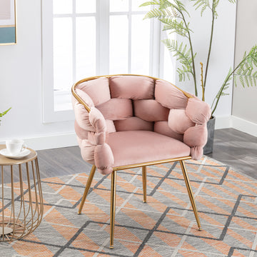 Luxury Modern Simple Leisure Velvet Single Sofa Chair Bedroom Lazy Person Household Dresser Stool Manicure Table Back Chair Pink Pink Velvet