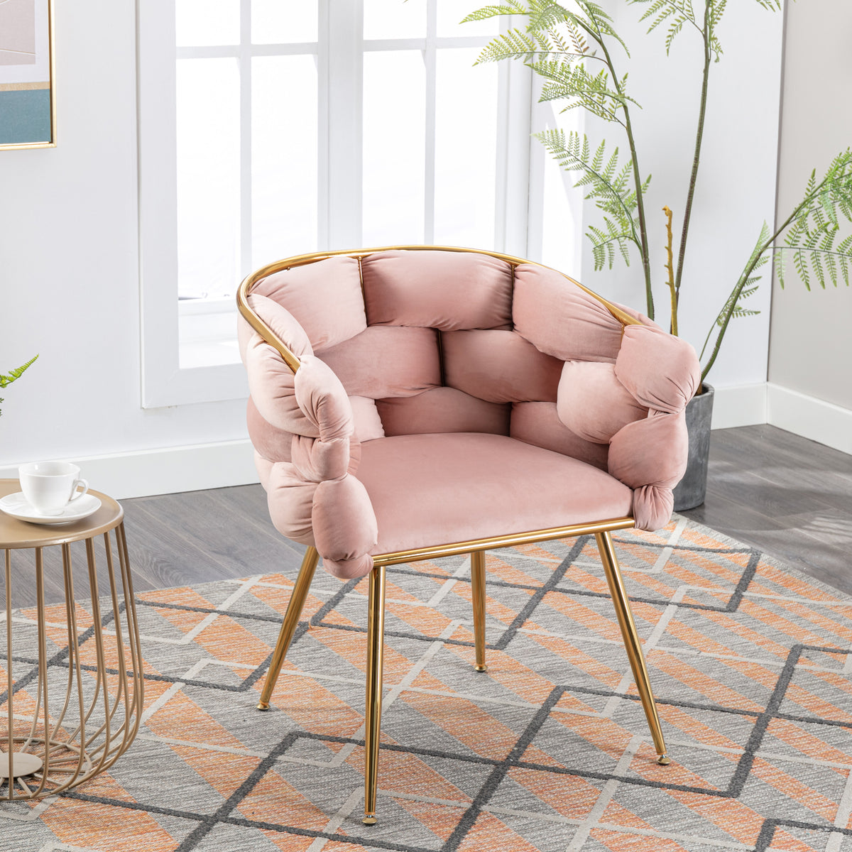 Luxury Modern Simple Leisure Velvet Single Sofa Chair Bedroom Lazy Person Household Dresser Stool Manicure Table Back Chair Pink Set Of 2 Pink Velvet
