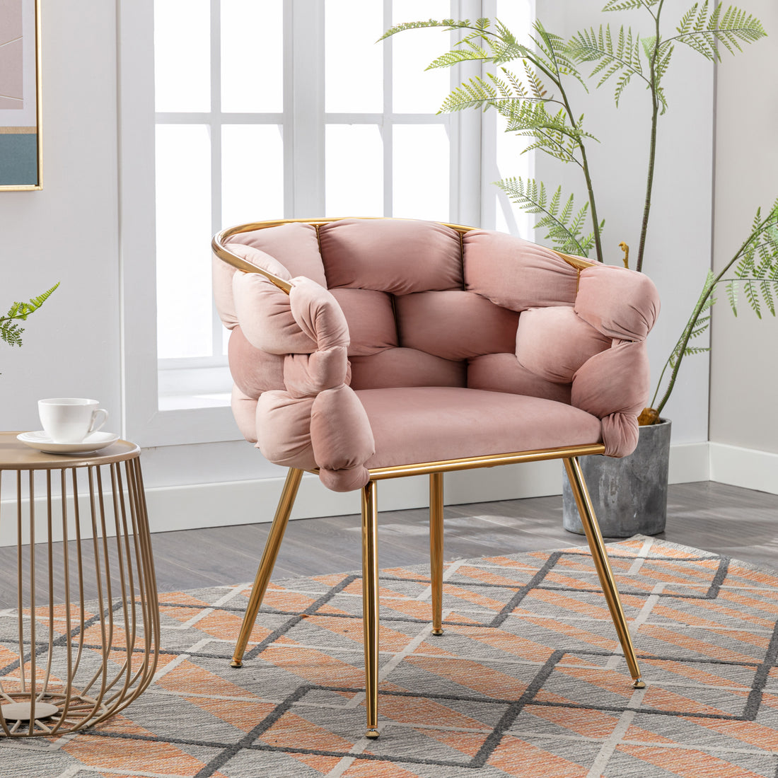 Luxury Modern Simple Leisure Velvet Single Sofa Chair Bedroom Lazy Person Household Dresser Stool Manicure Table Back Chair Pink Pink Velvet
