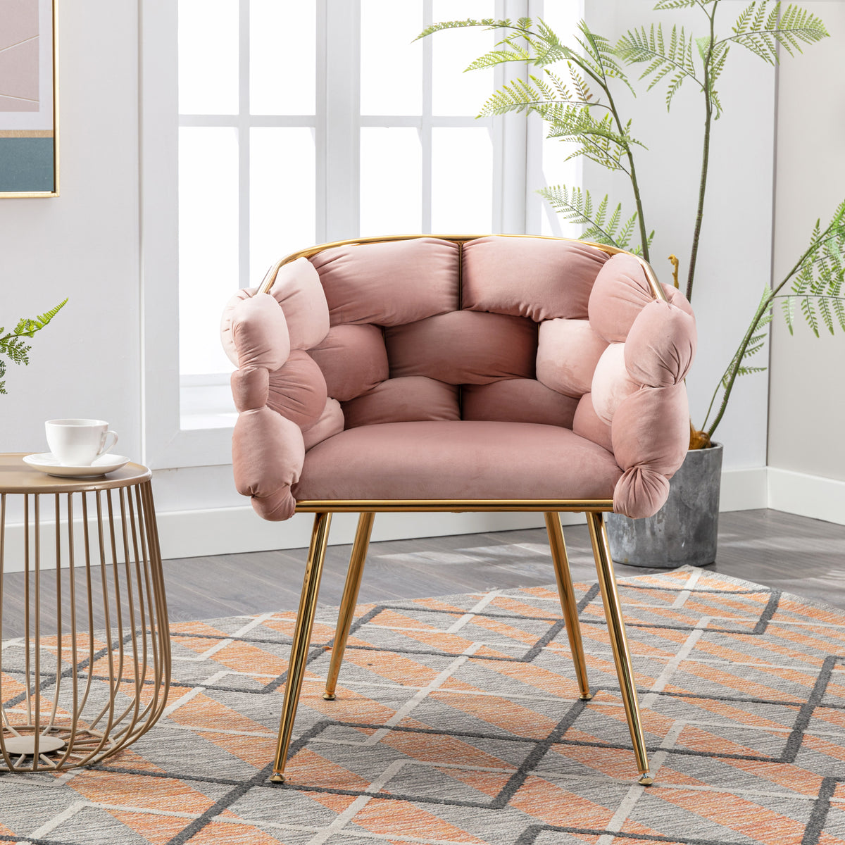 Luxury Modern Simple Leisure Velvet Single Sofa Chair Bedroom Lazy Person Household Dresser Stool Manicure Table Back Chair Pink Set Of 2 Pink Velvet