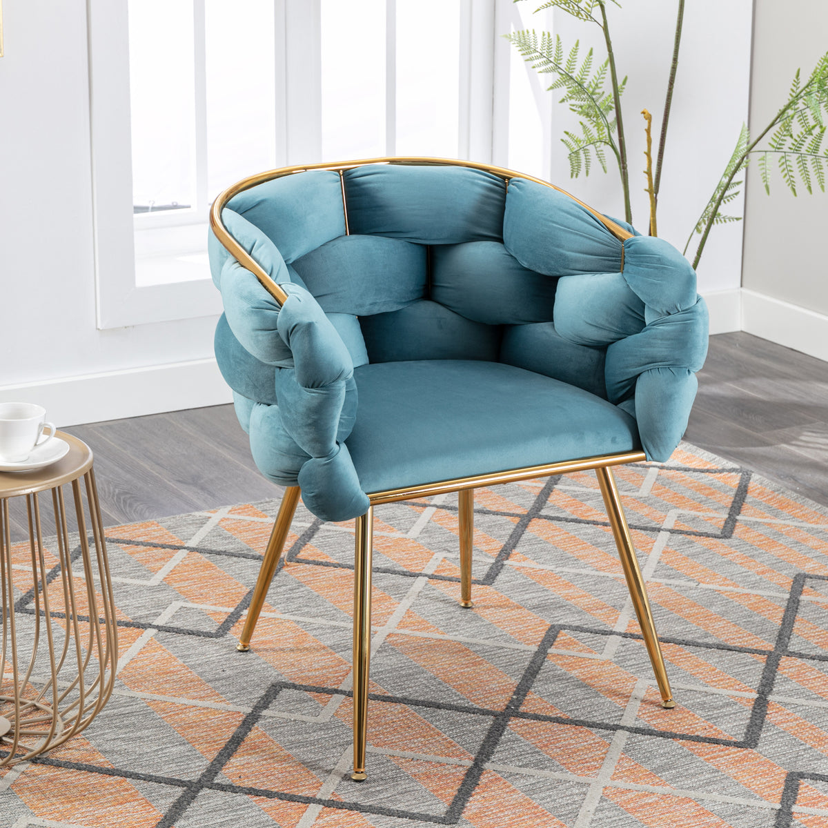Luxury Modern Simple Leisure Velvet Single Sofa Chair Bedroom Lazy Person Household Dresser Stool Manicure Table Back Chair Blue Blue Velvet