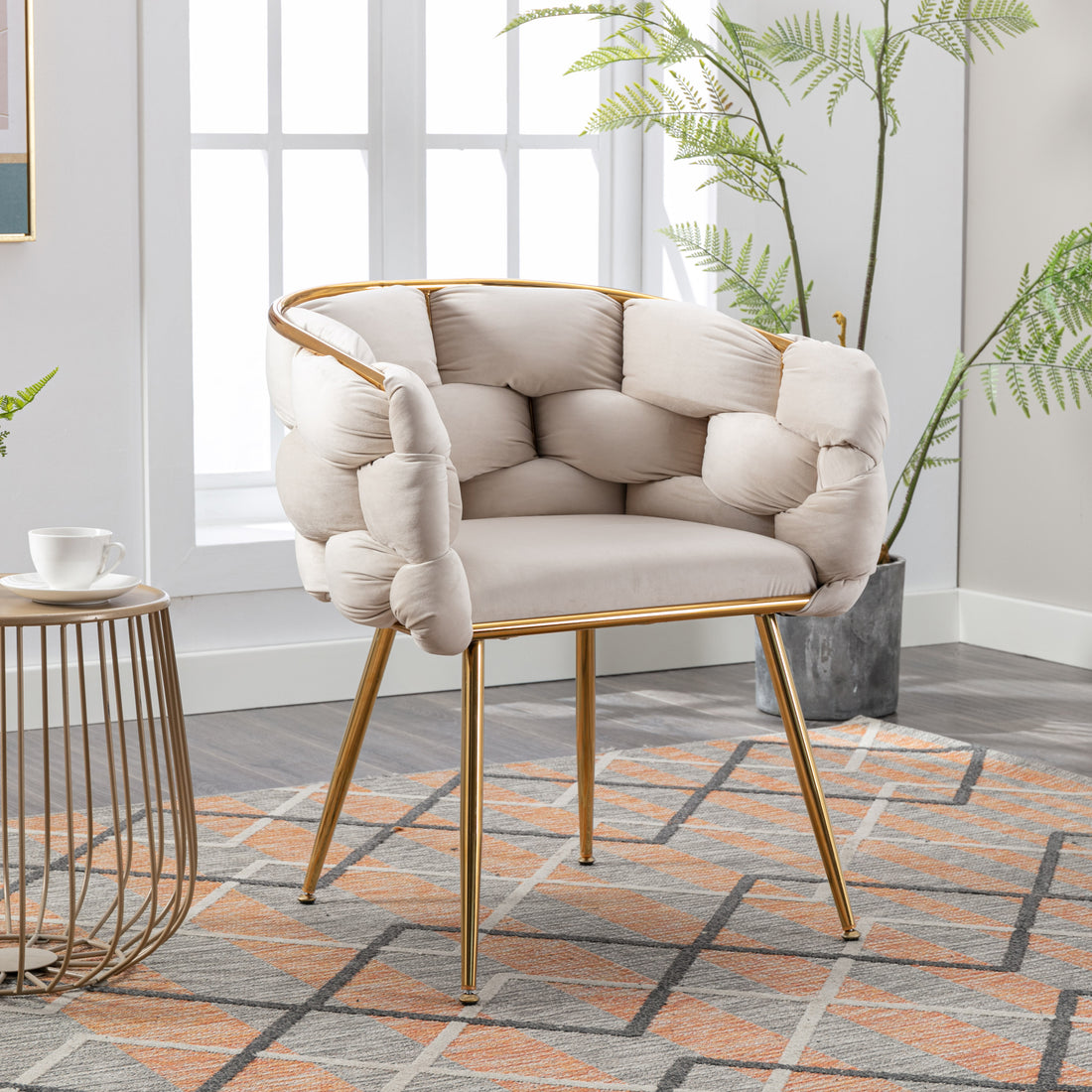 Luxury Modern Simple Leisure Velvet Single Sofa Chair Bedroom Lazy Person Household Dresser Stool Manicure Table Back Chair Beige Beige Velvet