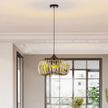 Modern Oblate Black Crystal Chandelier Fixture, Ceiling Pendant Light For Living Room, Bedroom, Kitchen, Dining Room, Hallway, Adjustable Color Temperature, Dimmable, 120V, E26, W16.5*L31.5 Matt