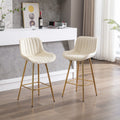 26 Inch Set Of 2 Bar Stools,With Chrome Footrest Velvet Fabric Counter Stool Golden Leg Simple Bar Stool,Cream Cream Foam Fabric