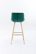 30 Inch Set Of 2 Bar Stools,With Chrome Footrest Velvet Fabric Counter Stool Golden Leg Simple High Bar Stool,Green Green Foam Fabric