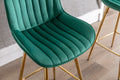 30 Inch Set Of 2 Bar Stools,With Chrome Footrest Velvet Fabric Counter Stool Golden Leg Simple High Bar Stool,Green Green Foam Fabric