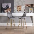 30 Inch Set Of 2 Bar Stools,With Chrome Footrest Velvet Fabric Counter Stool Golden Leg Simple High Bar Stool,Gray Gray Foam Fabric