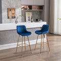 30 Inch Set Of 2 Bar Stools,With Chrome Footrest Velvet Fabric Counter Stool Golden Leg Simple High Bar Stool,Blue Blue Foam Fabric