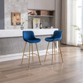 30 Inch Set Of 2 Bar Stools,With Chrome Footrest Velvet Fabric Counter Stool Golden Leg Simple High Bar Stool,Blue Blue Foam Fabric