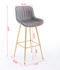 26 Inch Set Of 2 Bar Stools,With Chrome Footrest Velvet Fabric Counter Stool Golden Leg Simple Bar Stool,Gray Gray Foam Fabric
