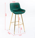 26 Inch Set Of 2 Bar Stools,With Chrome Footrest Velvet Fabric Counter Stool Golden Leg Simple Bar Stool,Green Green Foam Fabric