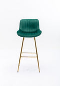 30 Inch Set Of 2 Bar Stools,With Chrome Footrest Velvet Fabric Counter Stool Golden Leg Simple High Bar Stool,Green Green Foam Fabric