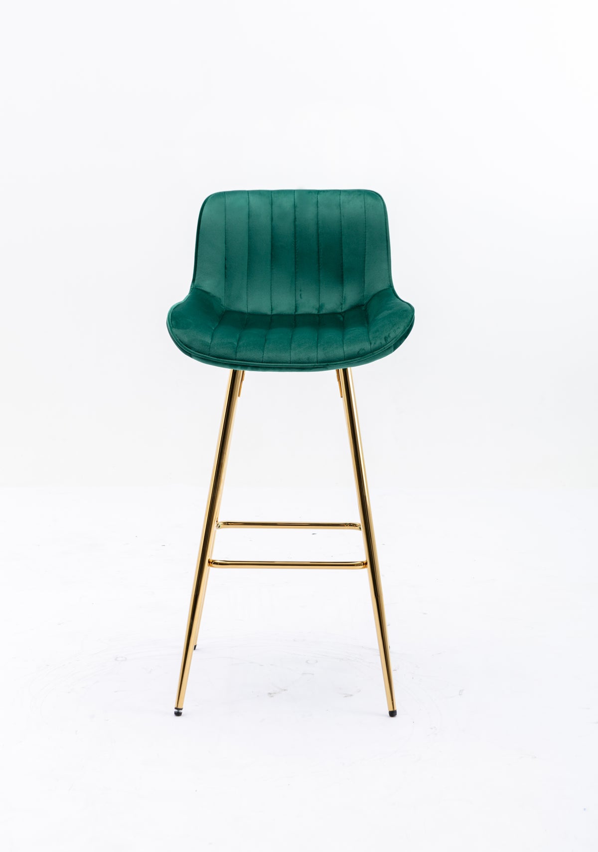 26 Inch Set Of 2 Bar Stools,With Chrome Footrest Velvet Fabric Counter Stool Golden Leg Simple Bar Stool,Green Green Foam Fabric