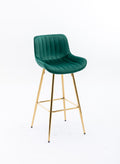 26 Inch Set Of 2 Bar Stools,With Chrome Footrest Velvet Fabric Counter Stool Golden Leg Simple Bar Stool,Green Green Foam Fabric