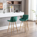 26 Inch Set Of 2 Bar Stools,With Chrome Footrest Velvet Fabric Counter Stool Golden Leg Simple Bar Stool,Green Green Foam Fabric
